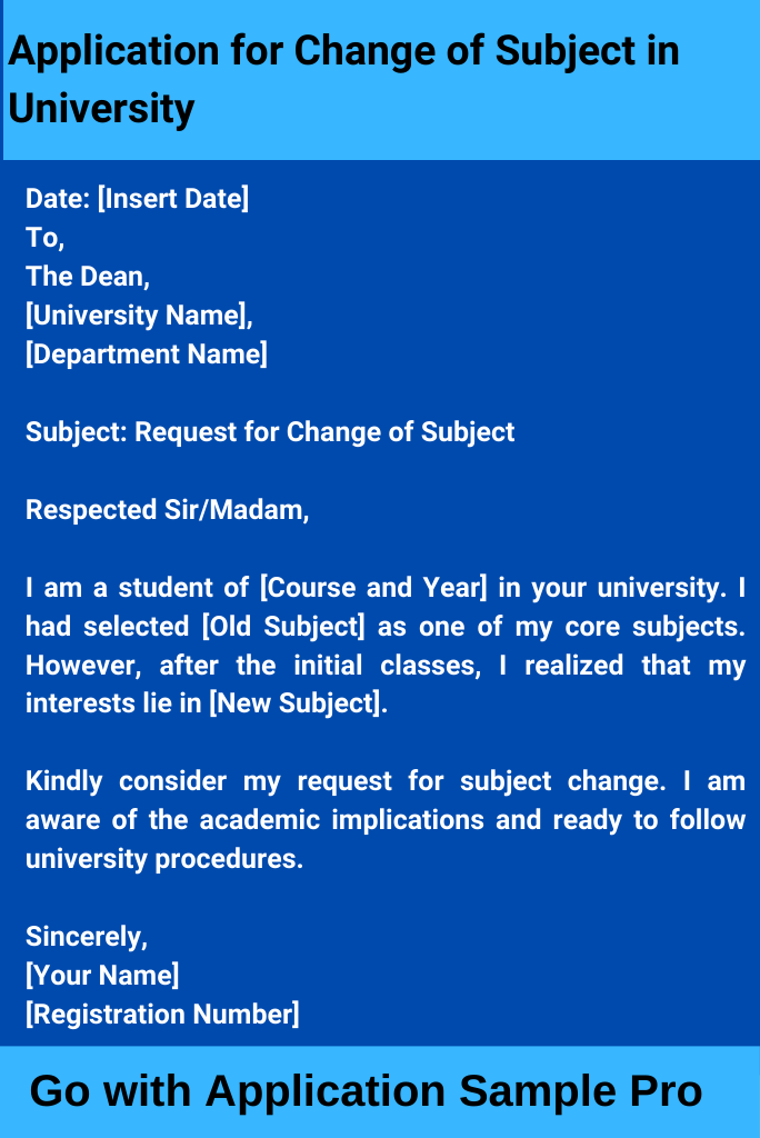 Application for Change of Subject in University