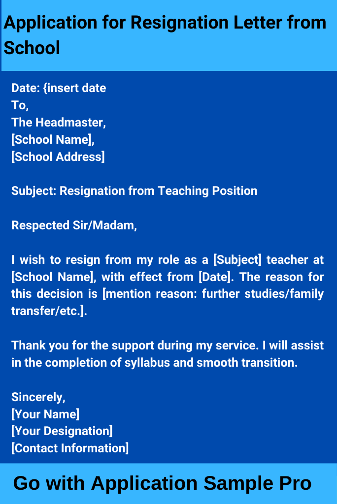Application for Resignation Letter from School