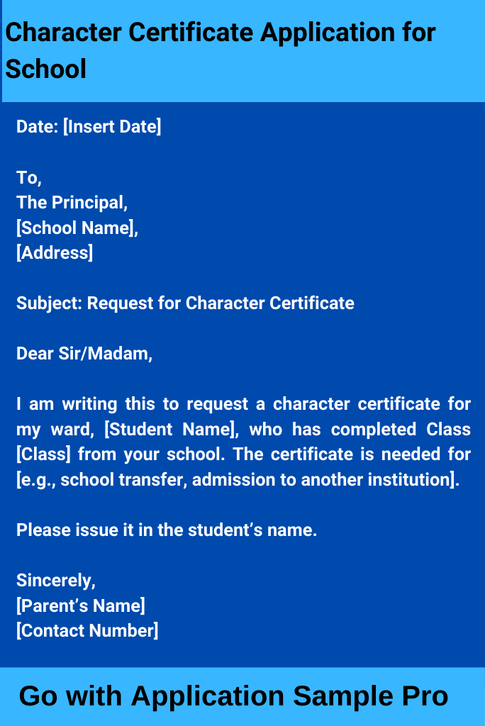 Character Certificate Application for School