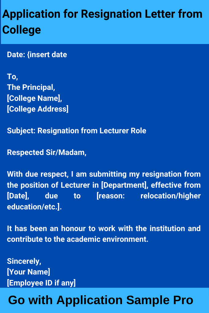 Application for Resignation Letter from College