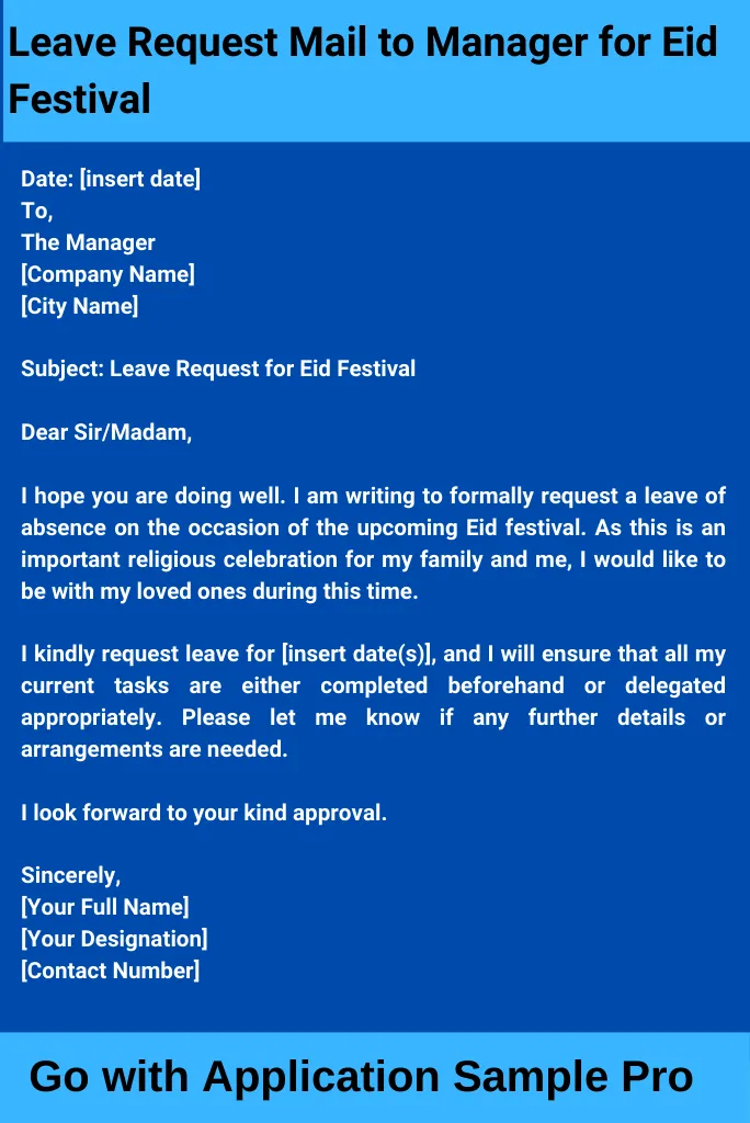 Leave Request Mail to Manager for Eid Festival