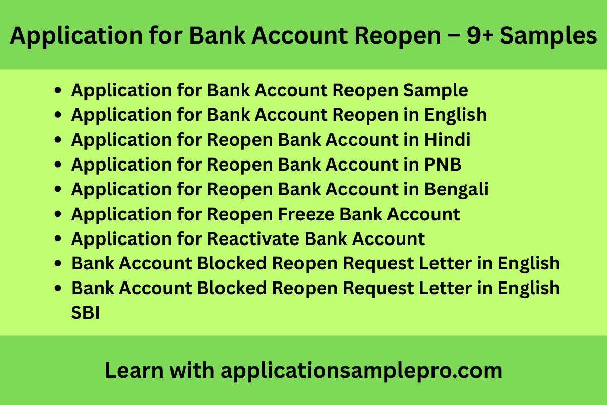 Application for Bank Account Reopen – 9+ Samples