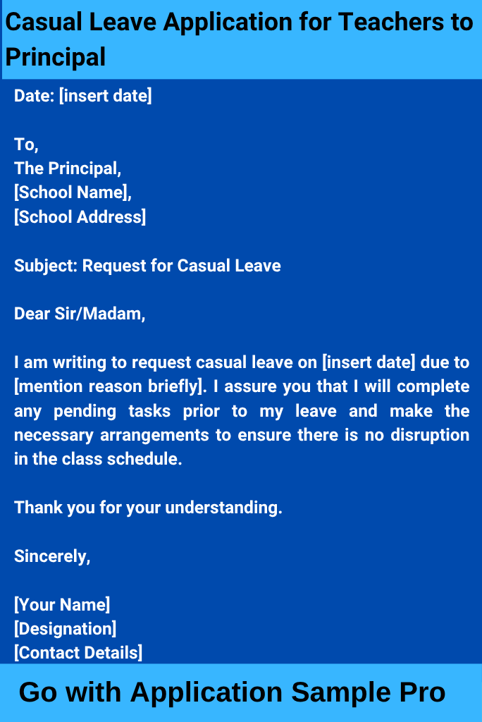 Casual Leave Application for Teachers to Principal