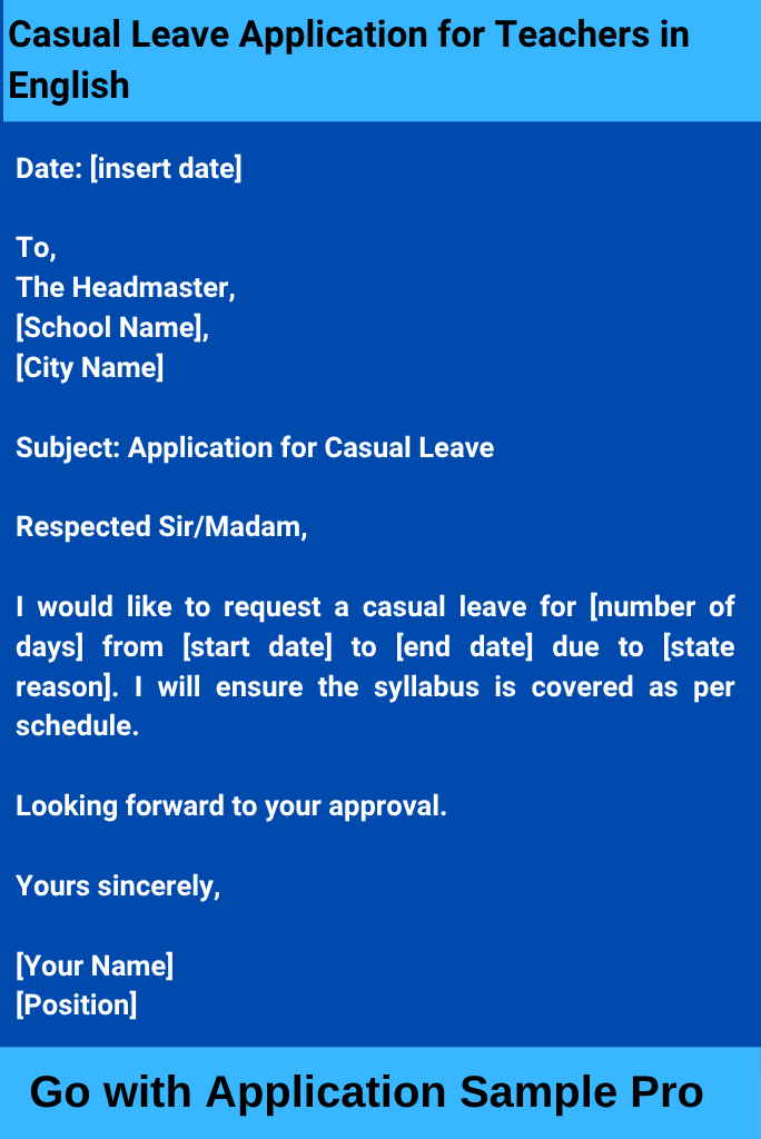 Casual Leave Application for Teachers in English