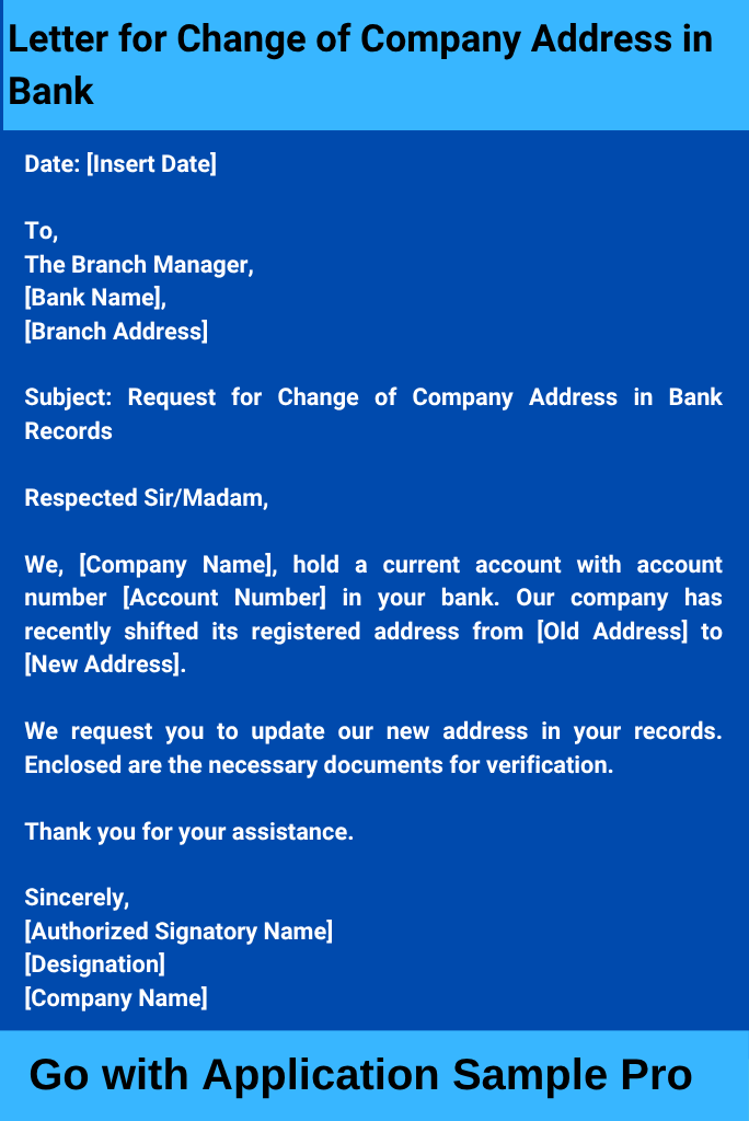 Letter for Change of Company Address in Bank