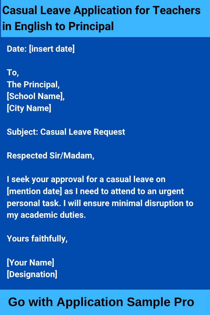 Casual Leave Application for Teachers in English to Principal