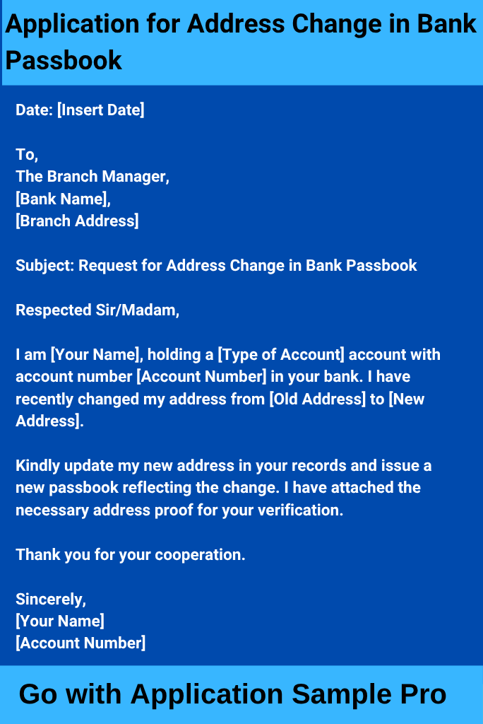 Application for Address Change in Bank Passbook