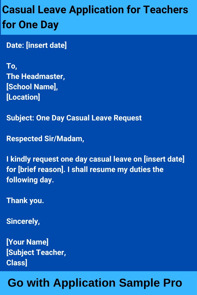Casual Leave Application for Teachers for One Day