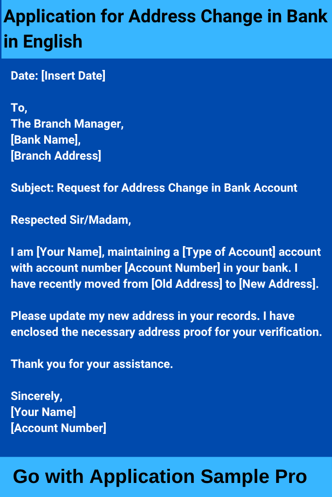 Application for Address Change in Bank in English