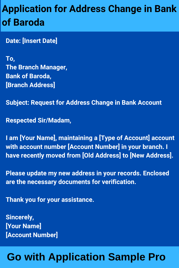 Application for Address Change in Bank of Baroda