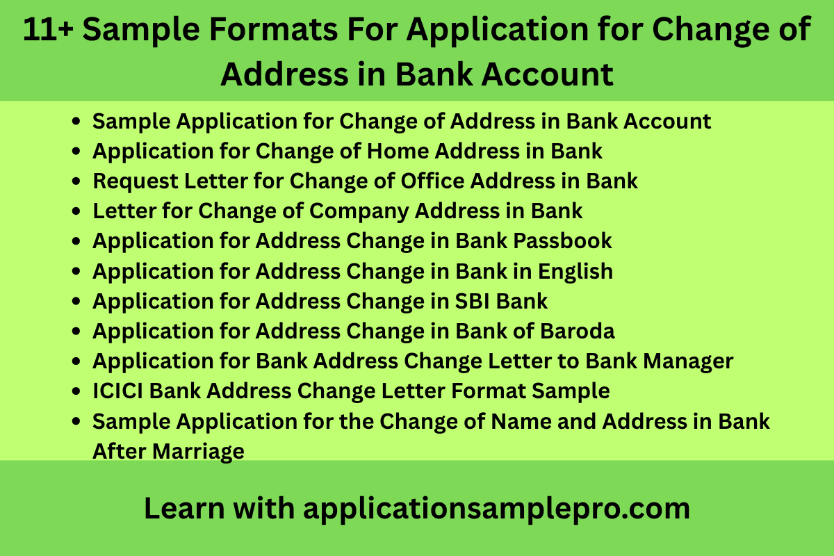 11+ Sample Formats For Application for Change of Address in Bank Account