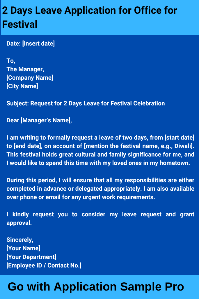 2 Days Leave Application for Office for Festival